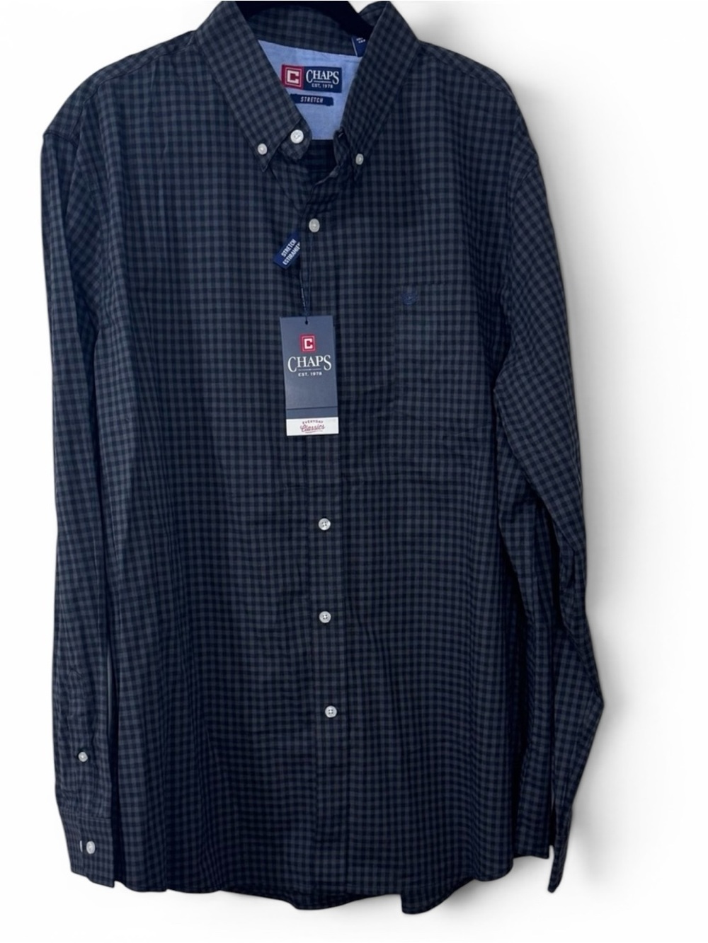 Chaps Men’s Black and Dark Grey Check Pattern Button-Down Shirt - Big & Tall 2XL